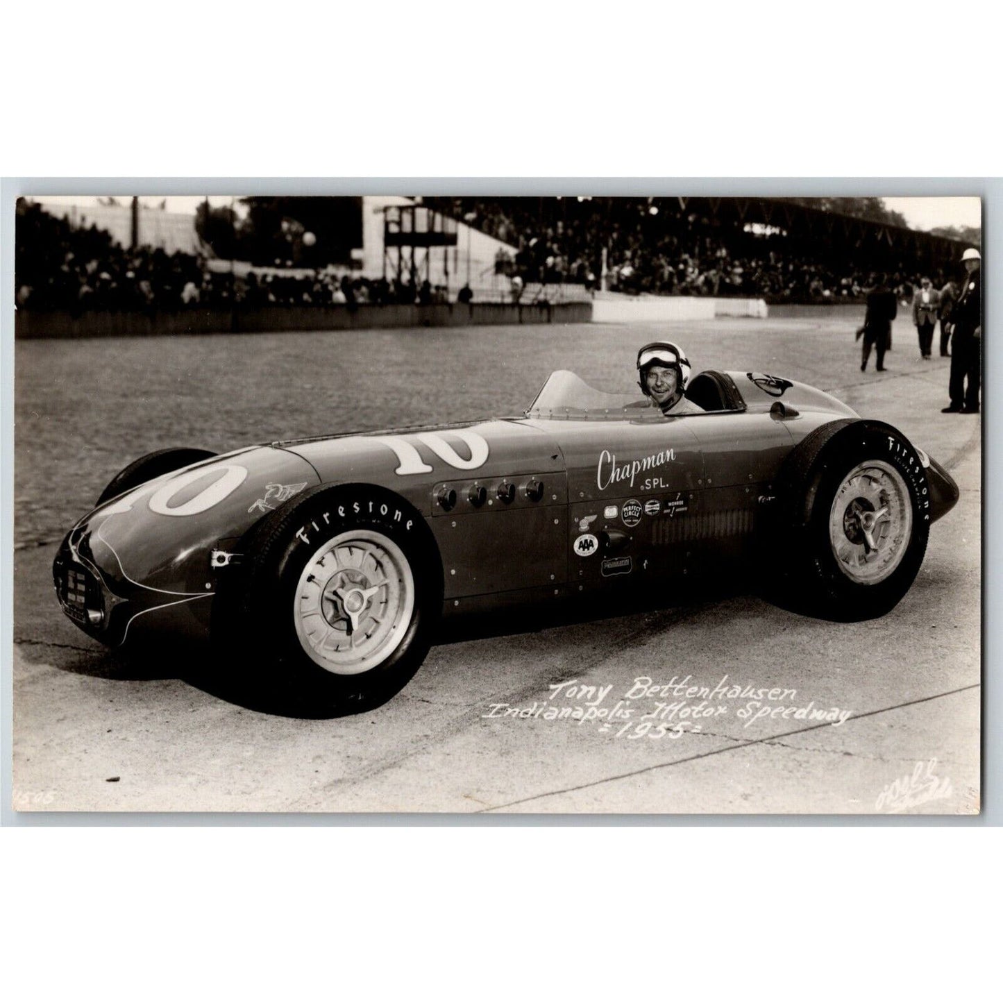Indy 500 RPPC Postcard "1955 Tony Bettenhausen" Official Race Photo Unposted VGC