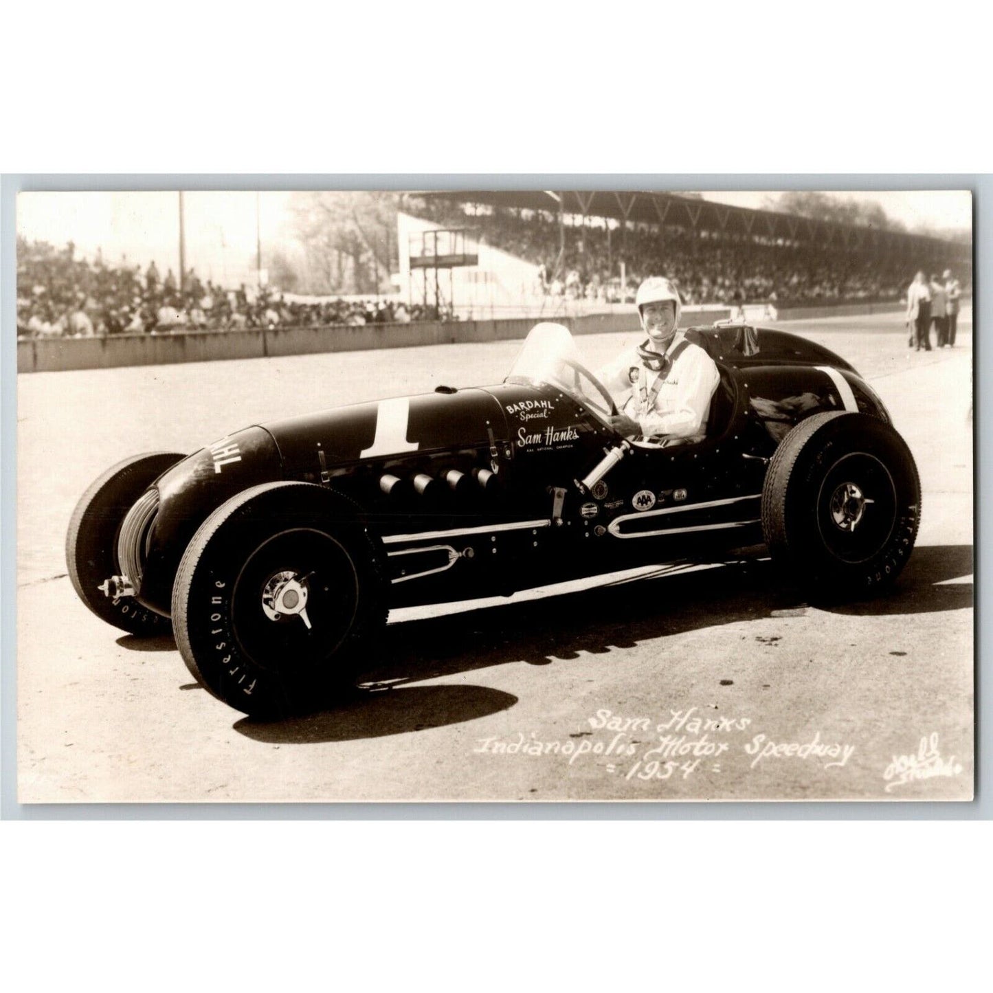 Indy 500 RPPC Postcard "1954 Sam Hanks" Official Race Photo Unposted VGC