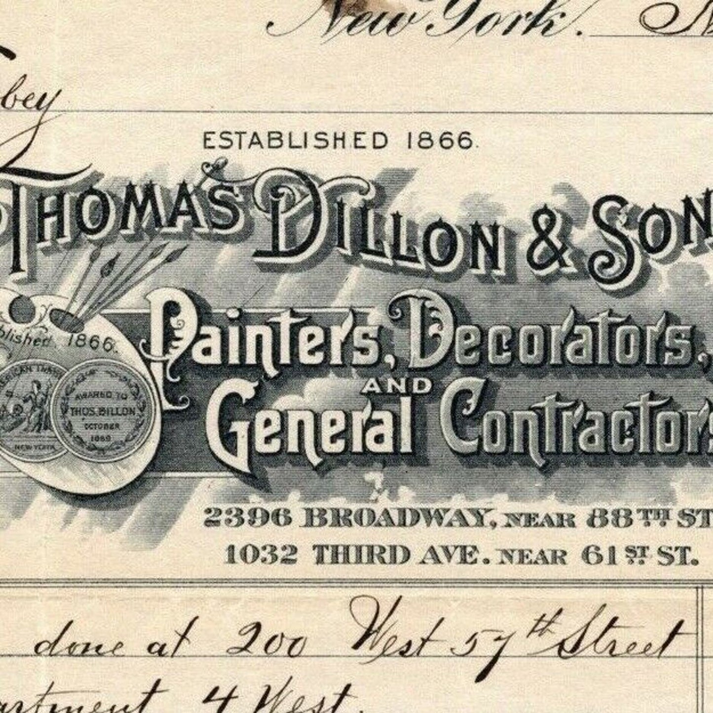 1915 "Thomas Dillon & Sons" General Contractors Billhead Letterhead 3rd Ave NYC