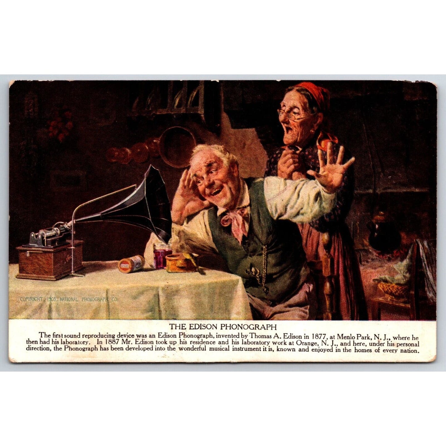 The Edison Phonograph Postcard PM 1909 Happy Couple Listening