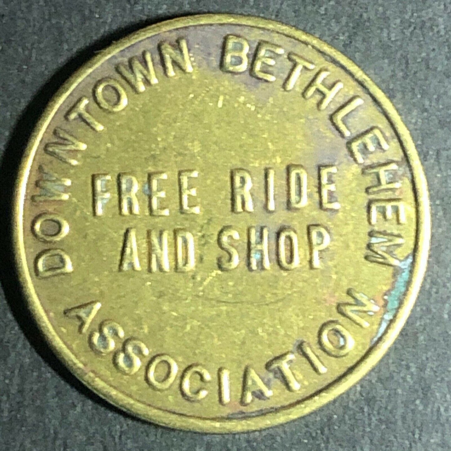 22.35mm Vintage "Downtown Bethlehem" Brass Parking Token - Fauver Coll.