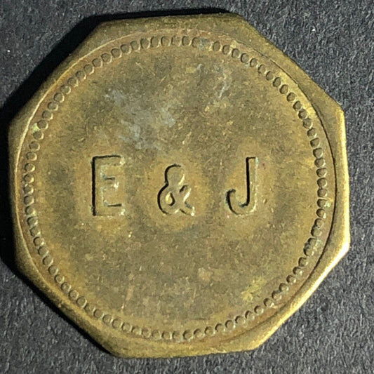 E & J Good For 10c In Merchandise Brass Token 20mm Scarce Unknown Octagon