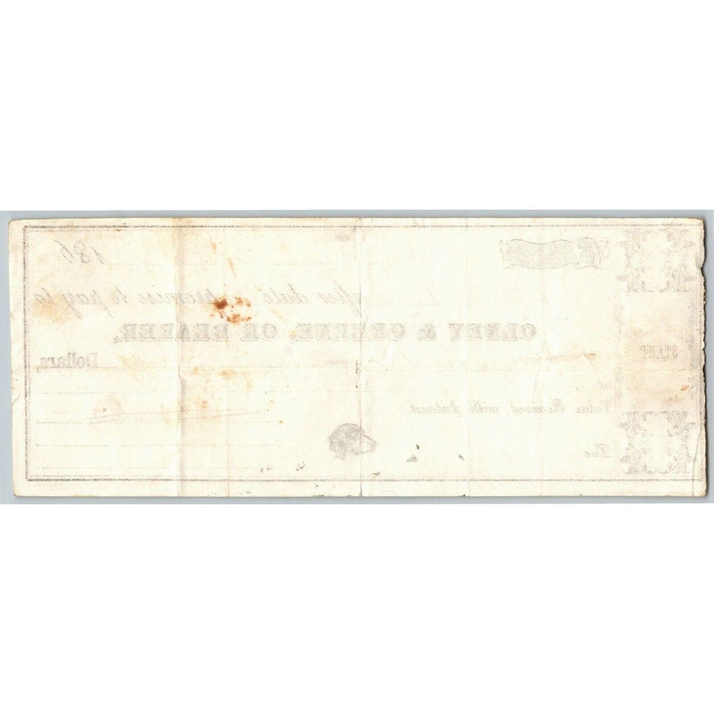 1867 Olney & Greene, or Bearer Bank Check w/ Dog illustration & Tax Stamps
