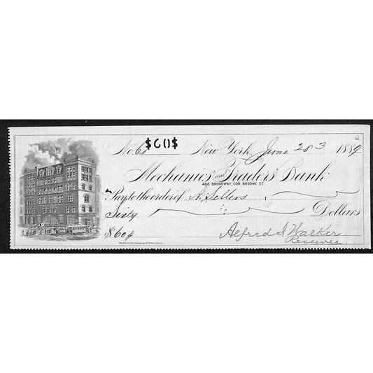 Broadway, New York City Farmers' and Traders' Bank 1889 Bank Check - Scarce