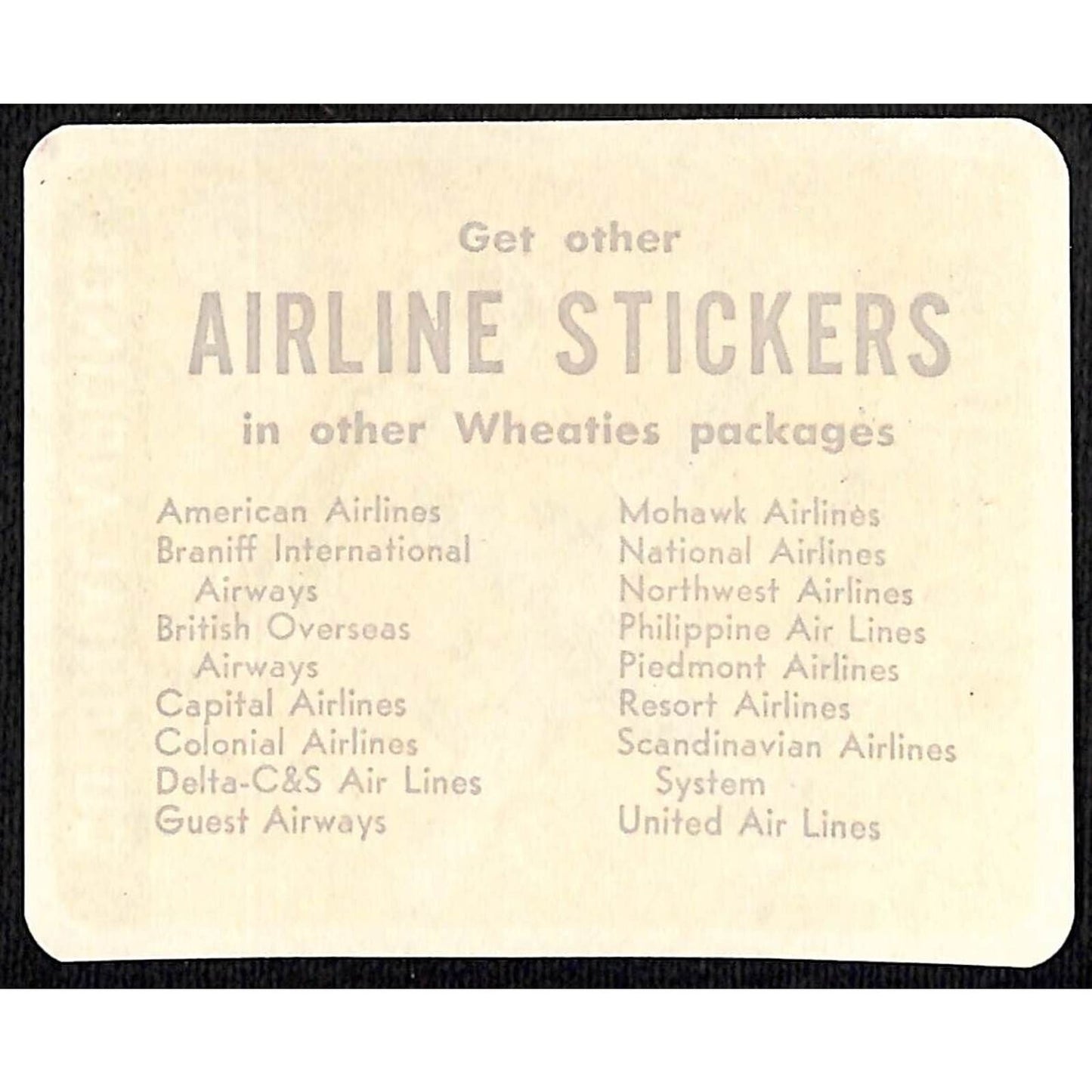 Colonial Airlines Bermuda Wheaties Cereal Premium Airline Sticker c1955 VGC