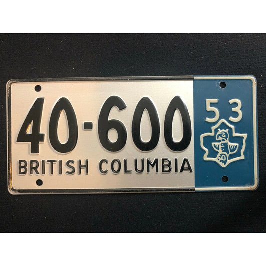 1953-54 General Mills Wheaties Tin Mini Bicycle License Plate - British Columbia