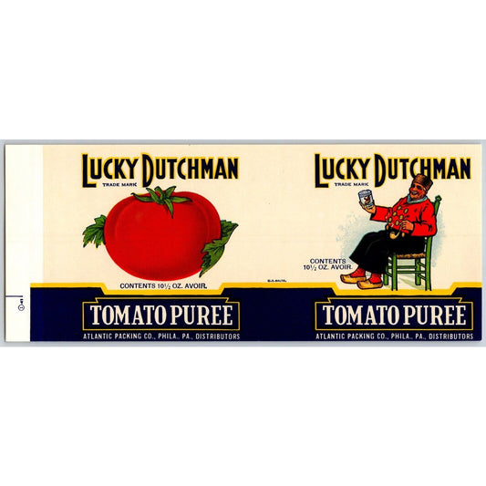 Lucky Dutchman Tomato Puree Paper Can Label Philadelphia c1935-40's VGC