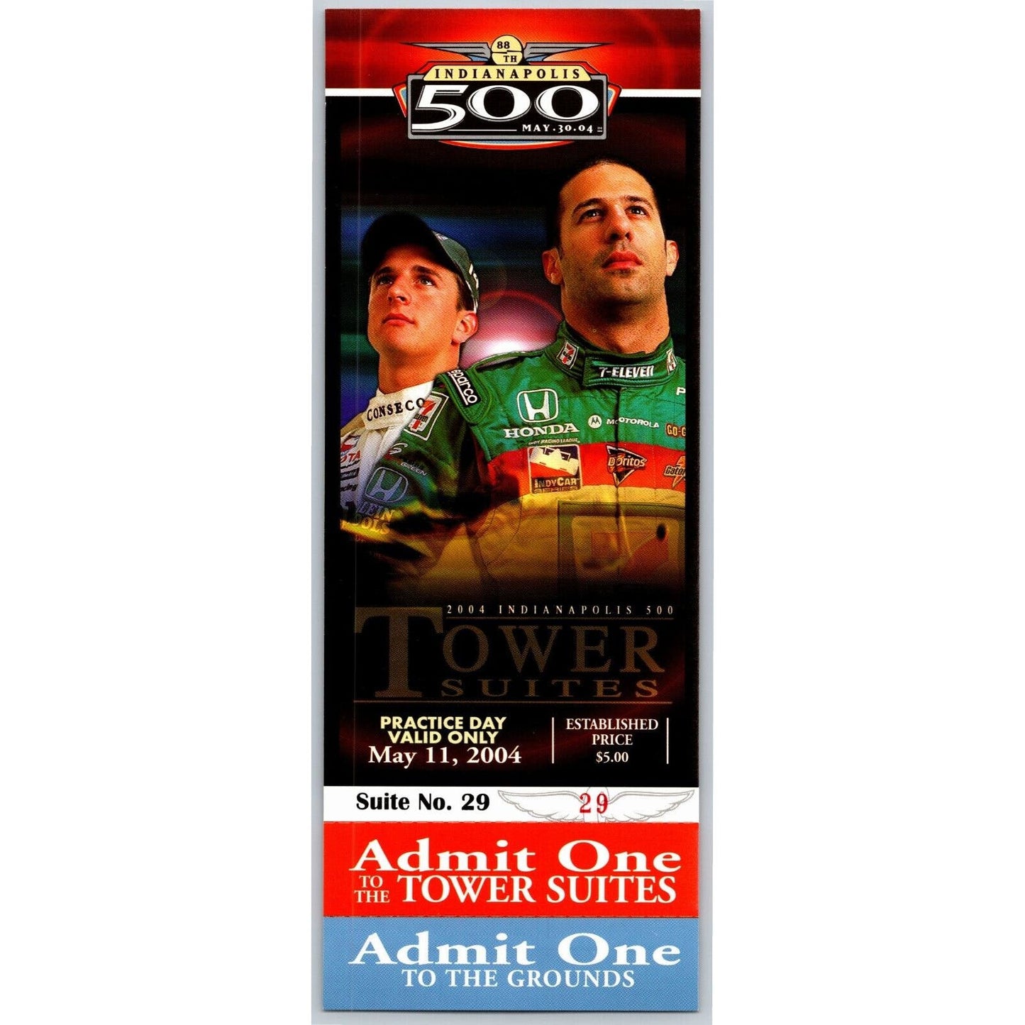 2004 Indy 500 Practice Day 5/11 Tower Suites Unused Ticket IMS #29