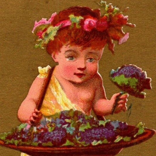 Gilt "Mai" Child Gathers Flowers (Soapine) Unmarked Victorian Trade Card