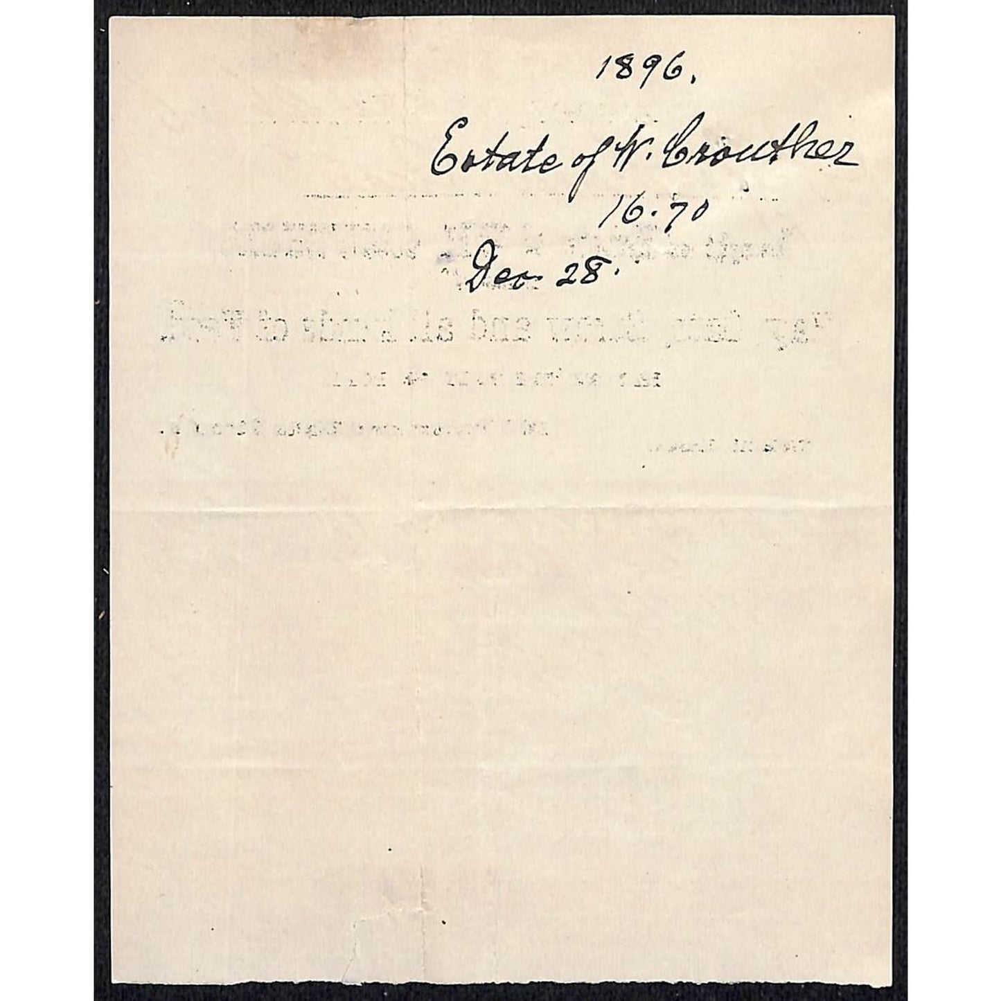 Astoria, NY Wm. Crouthers Hay Oats Straw "All Kinds of Feed" Billhead 1896