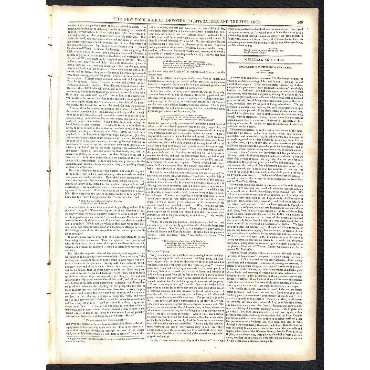 New-York Mirror Weekly Journal Literature Fine Arts Newspaper 2/16/1839