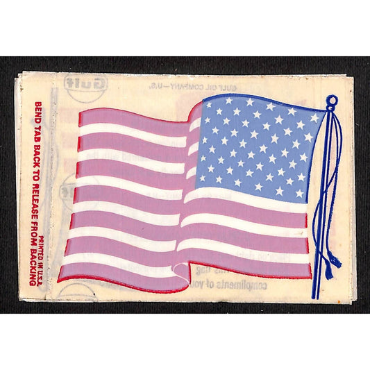 Gulf Service Station American Flag Auto Sticker Decal c1970