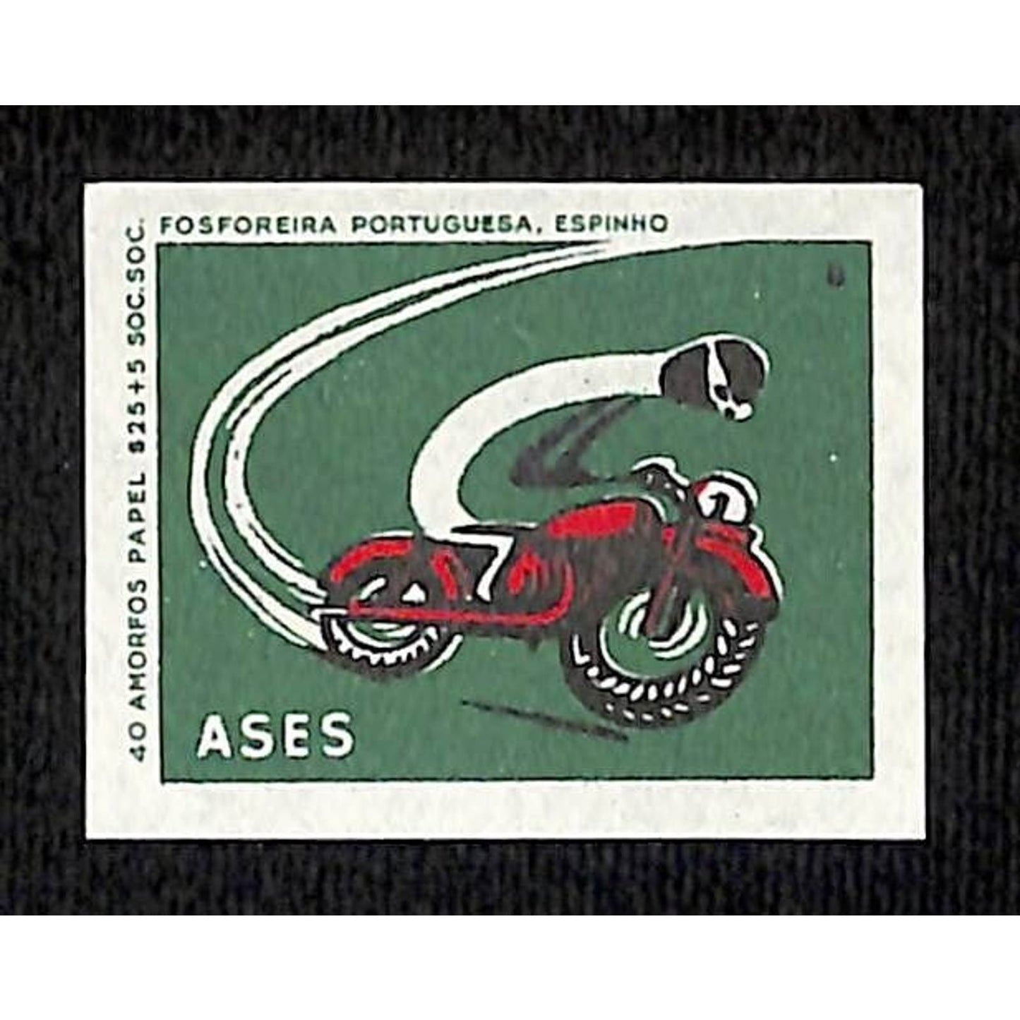 Vintage Matchbox Label Portuguese Match Stick Motorcycle Racing c1960