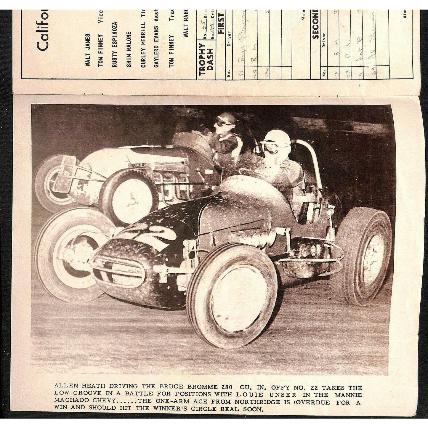 Scarce 9/8 1962 Big Car Auto CRA Racing Program Ascot Park Gardena 8pp