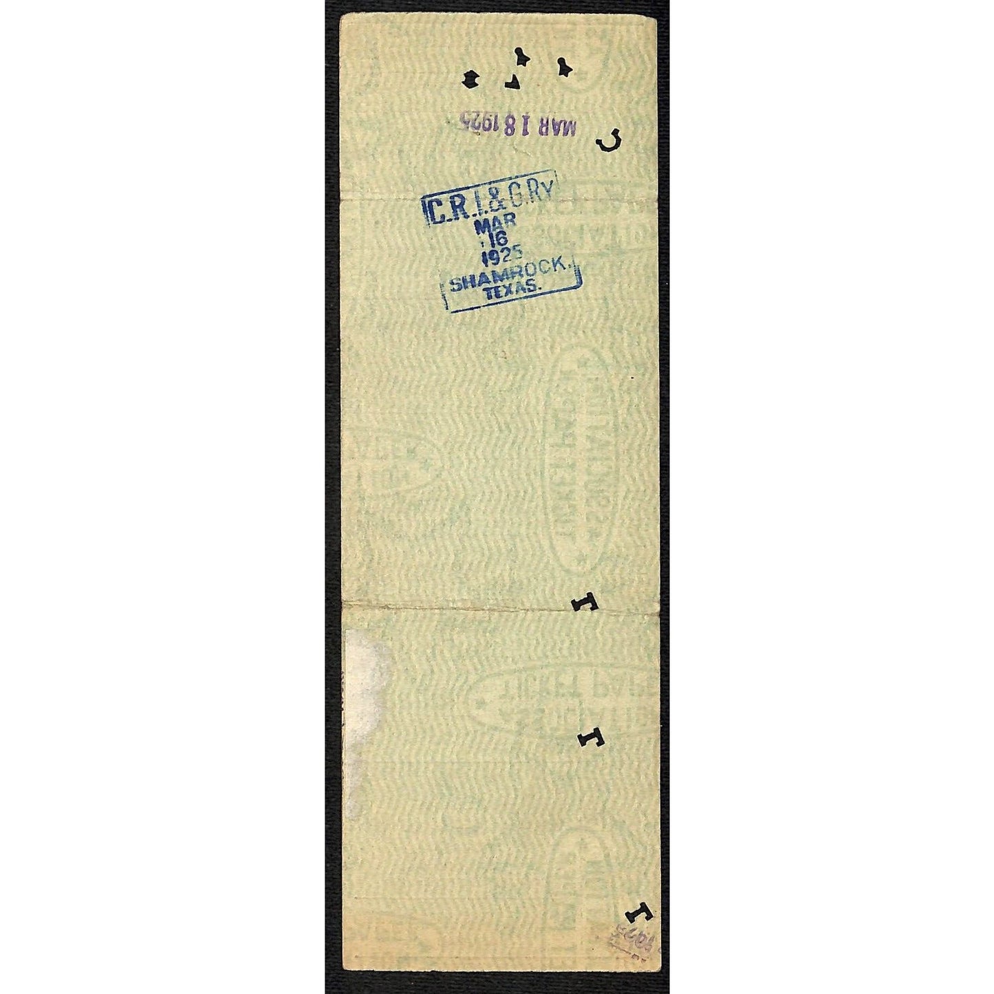 1925 Chicago, Rock Island & Gulf Railway Railroad First Class Ticket