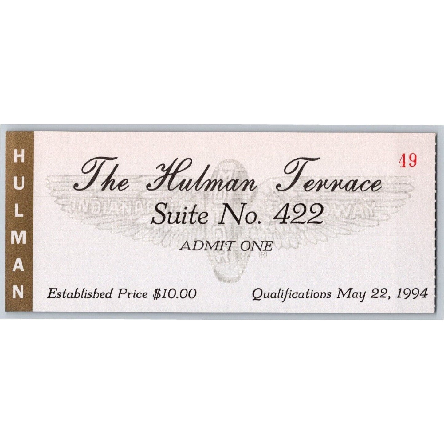 1994 Indy 500 Hulman Terrace Qualifications Day Ticket Stub - Indianapolis #49