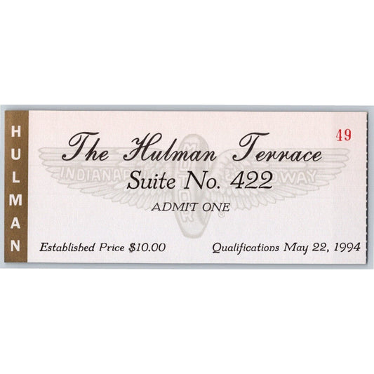 1994 Indy 500 Hulman Terrace Qualifications Day Ticket Stub - Indianapolis #49