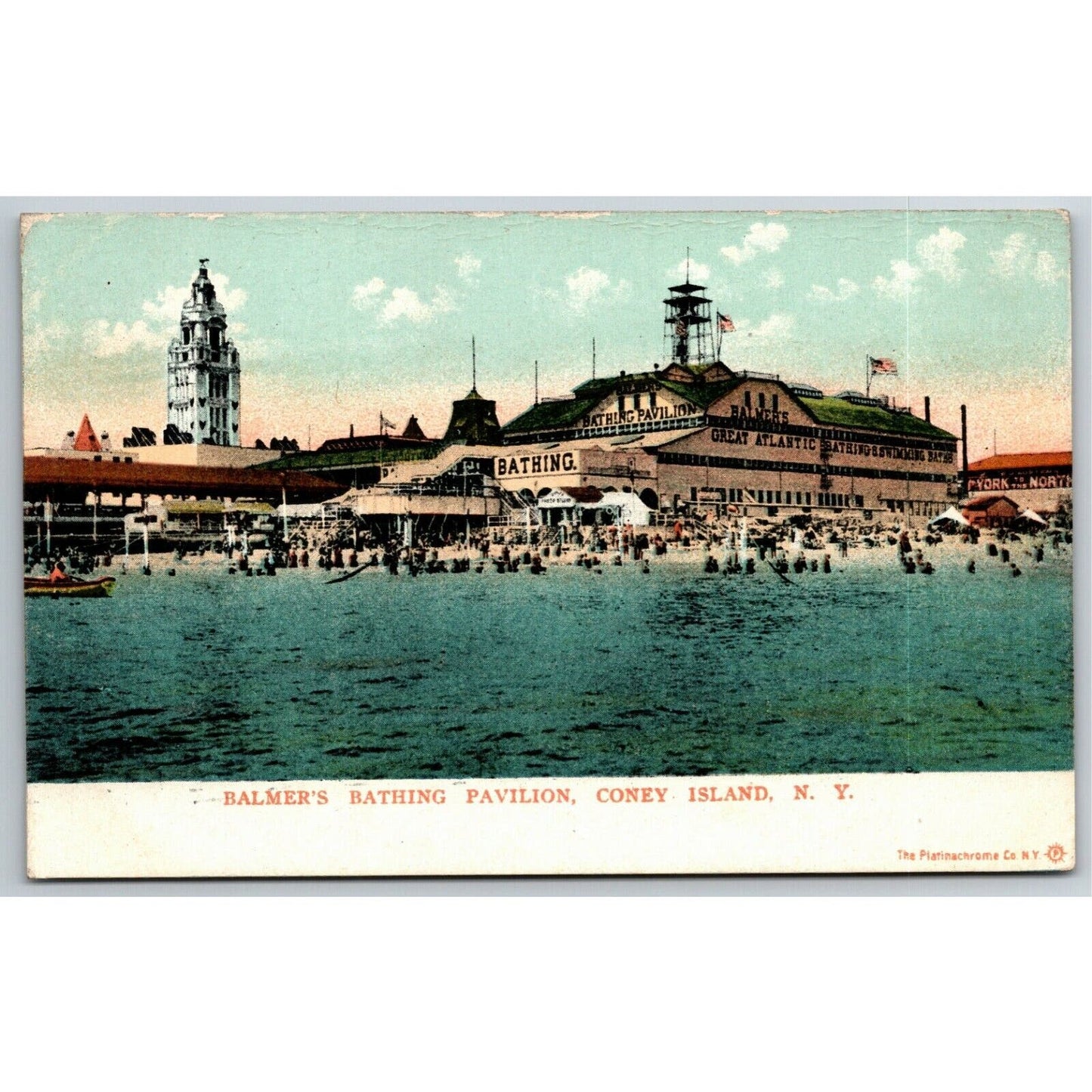 Vintage c1907 Coney Island Postcard "Balmer's Bathing Pavilion" (Platinachrome)