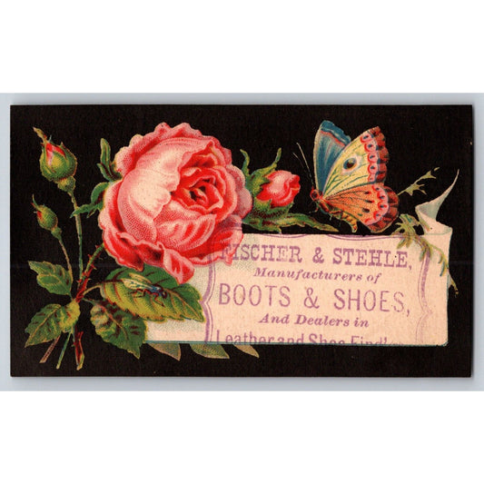 Fischer & Stehle Boots & Shoes (Marietta, WA?) Victorian Trade Card Roses