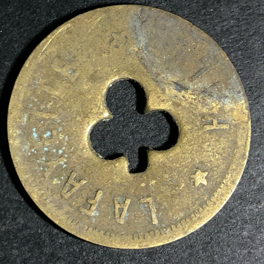 24.5mm Brass Lafayette Hall (Saloon Sacramento, CA) Token Clover Shamrock (#34)