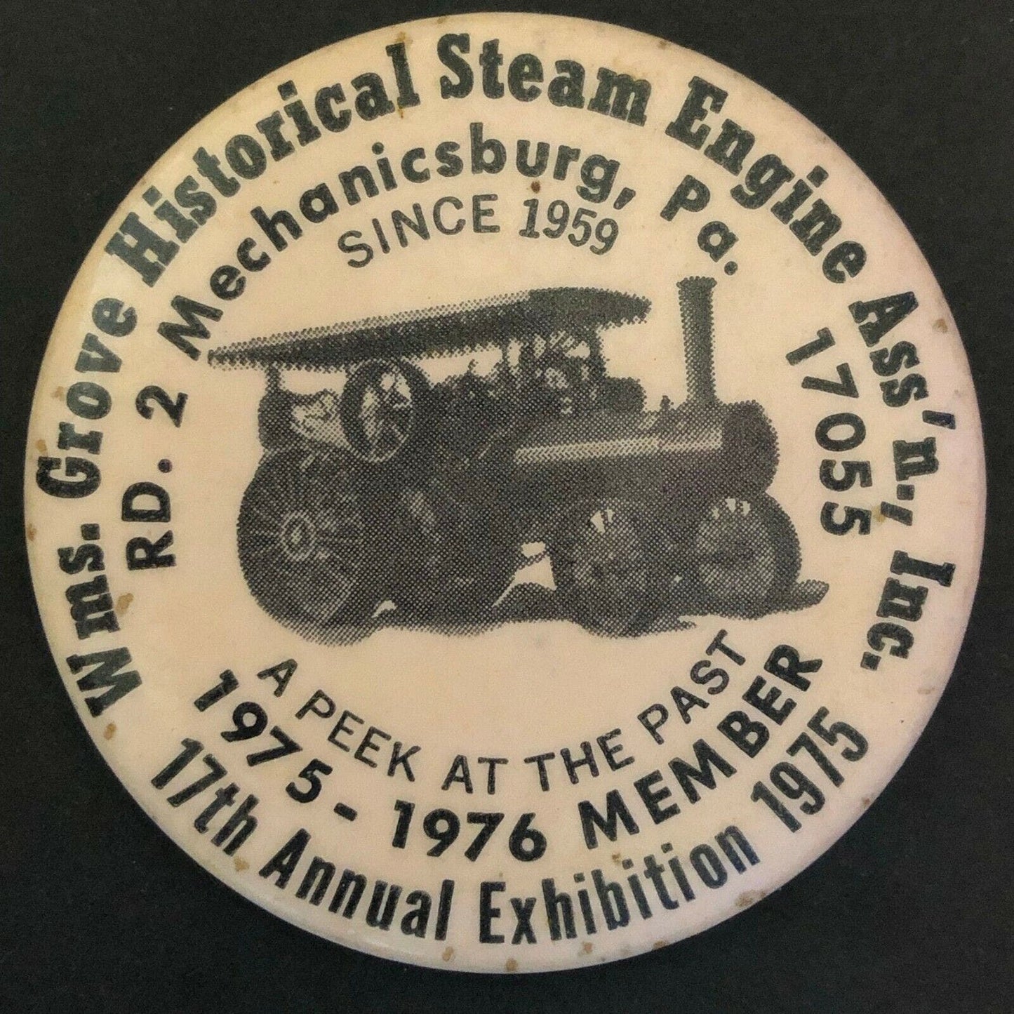 1975-76 Williams Grove Steam Engine Historical Mechanicsburg, PA Pin Back Button