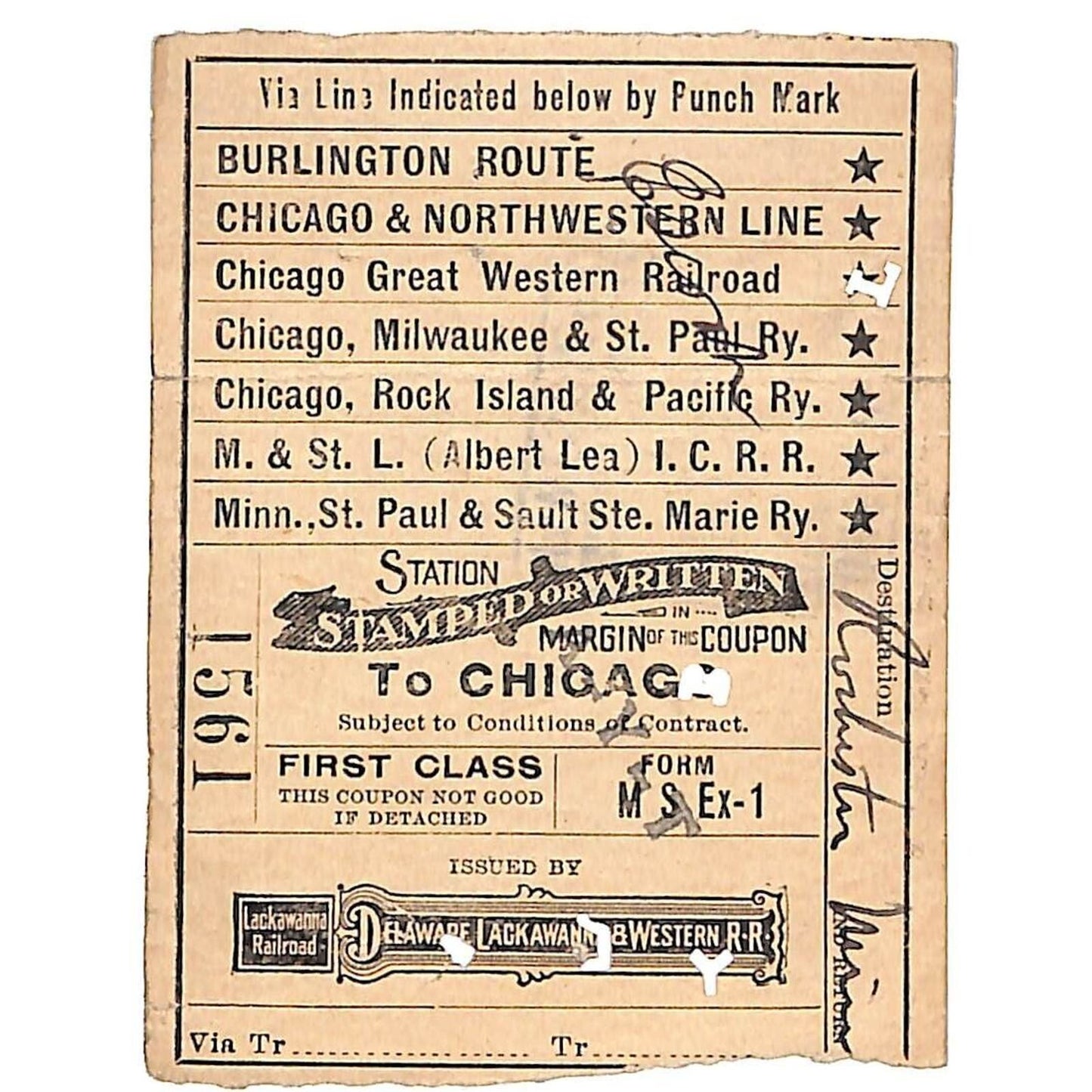 Delaware Lackawanna & Western Railroad Ticket 1923 to Chicago