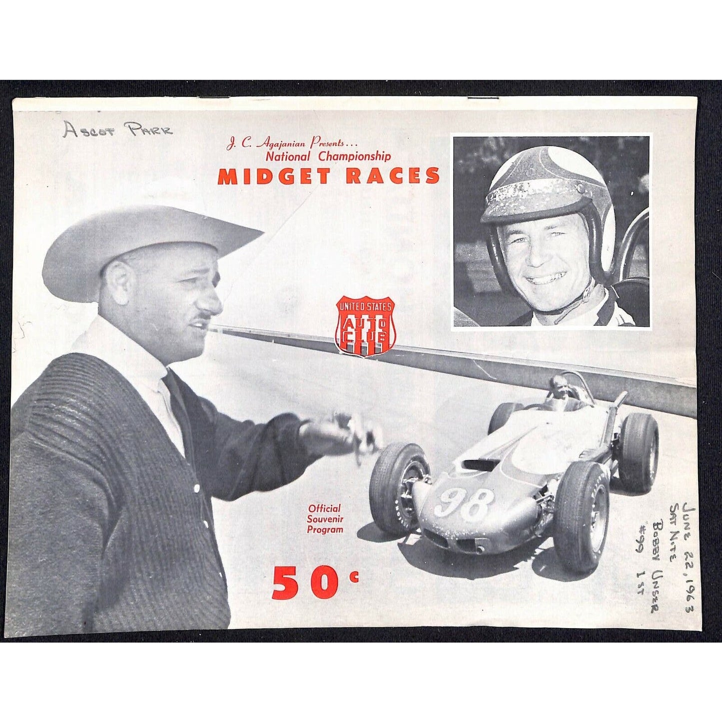 Scarce 6/22 1963 Auto Racing USAC Midget Program Ascot Park Nat. Champ. 24pp