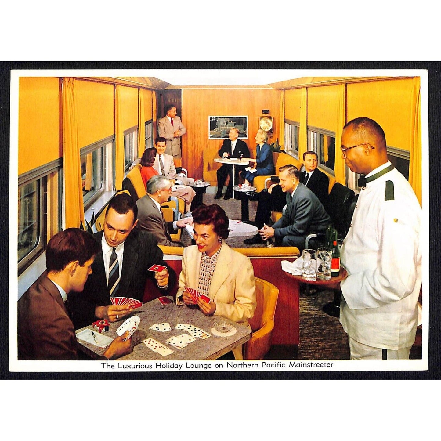 Lounge on Northern Pacific Railroad Mainstreeter Large Postcard NP -- VGC