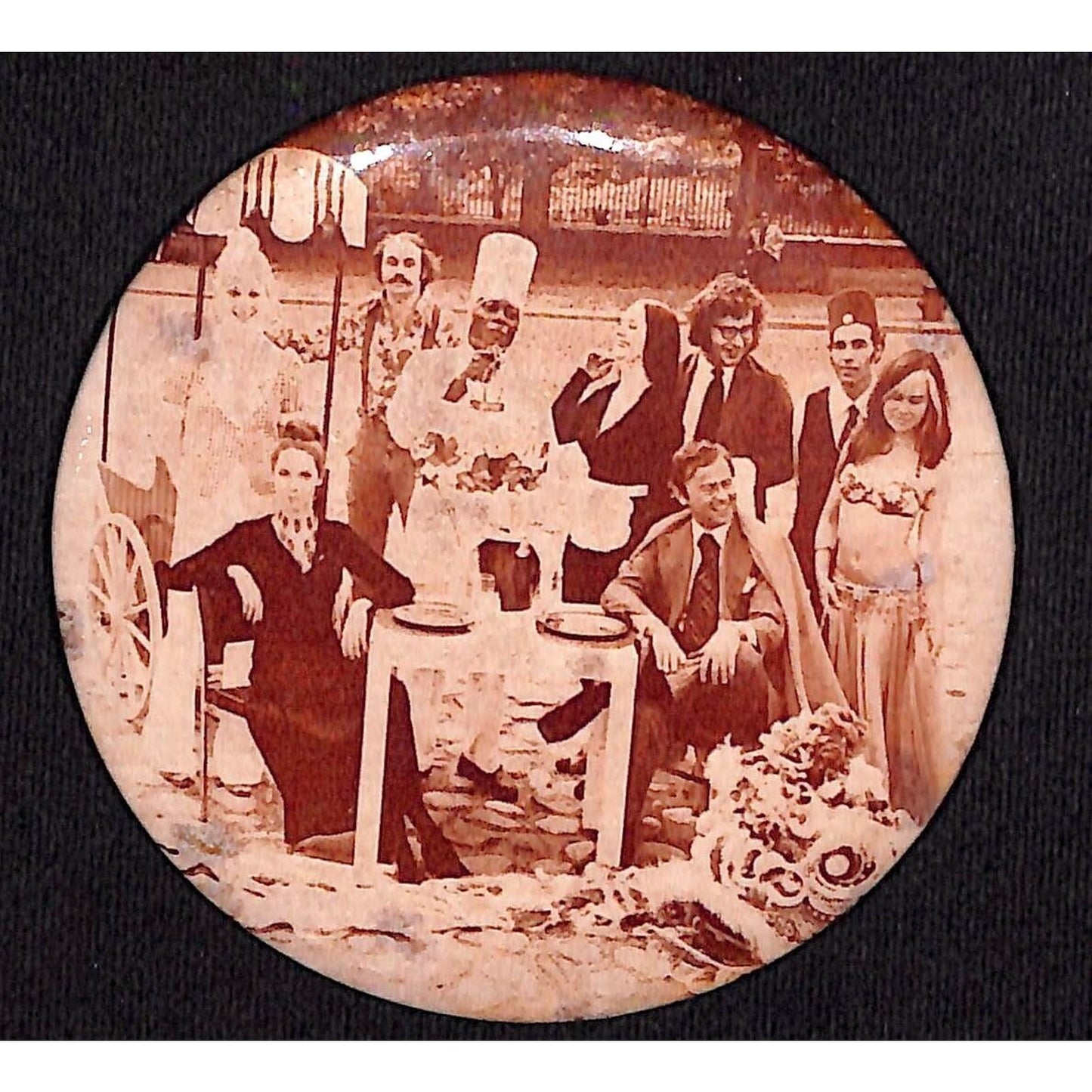 Mystery Steel 3 1/4" Pinback Button c1970's - Theatre TV Movie Cast?