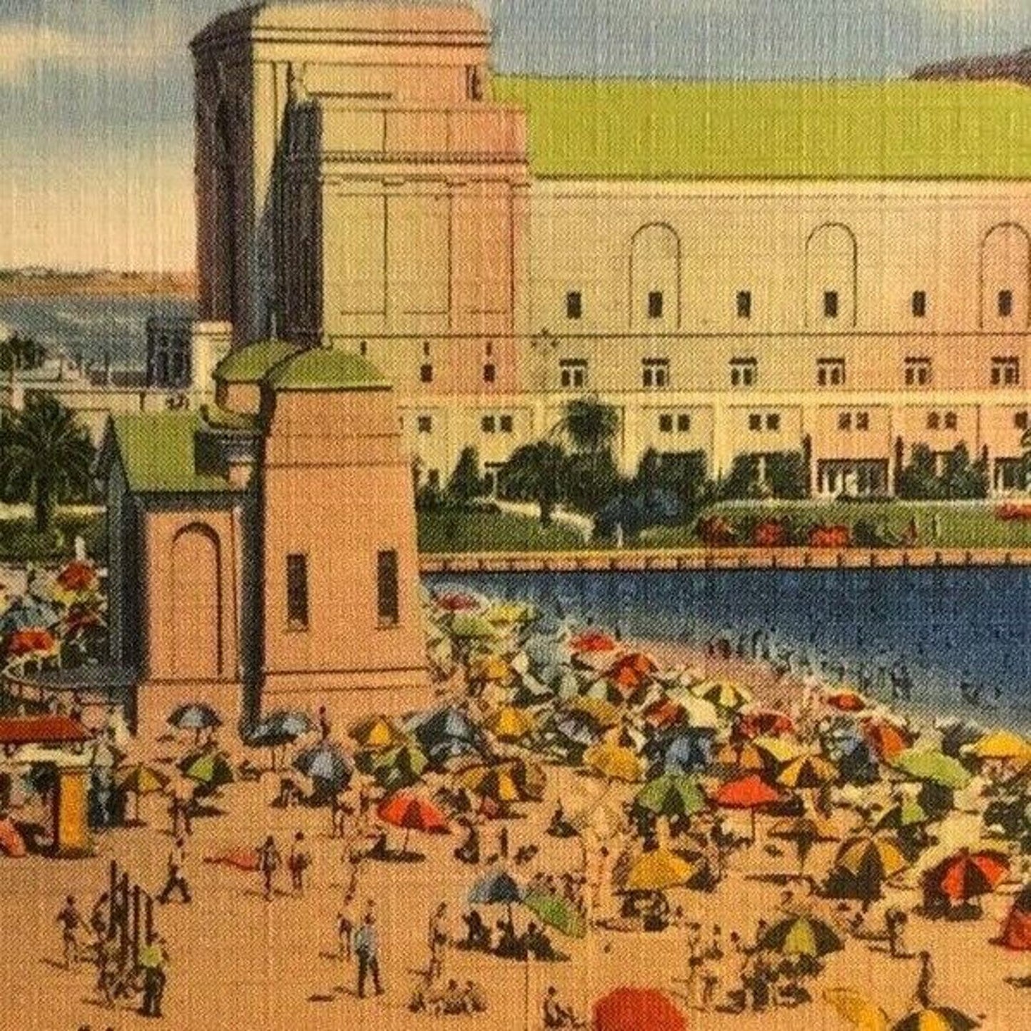 Vintage Linen Postcard - Bathing in the Lagoon / West Side Audi.. Long Beach, CA