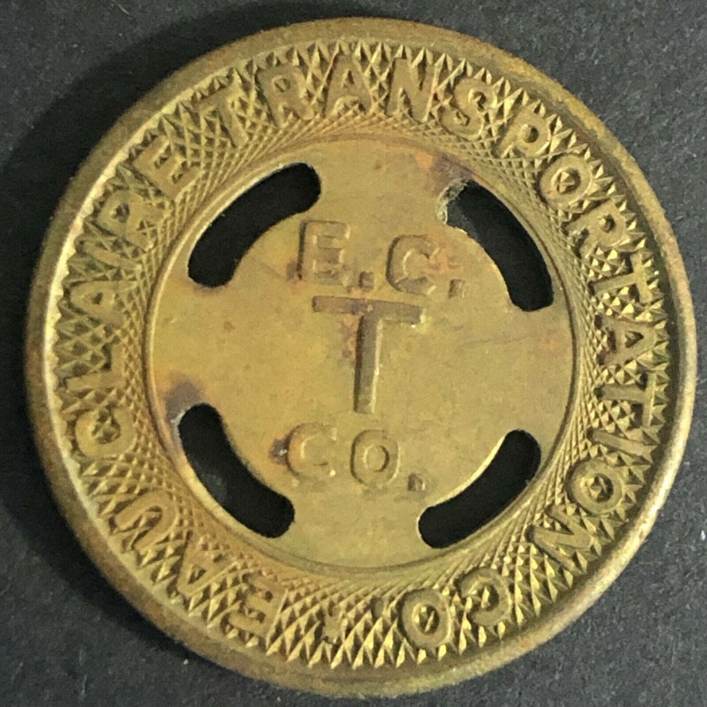 Vintage 20mm ECT Co / EAU Claire Transportation Brass City Fare "School Token"