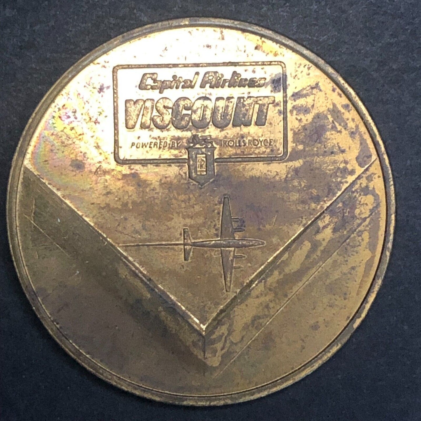 Capital Airlines Viscount 1st Turbo-Prop Airliner Rolls Royce Token Brass 29mm