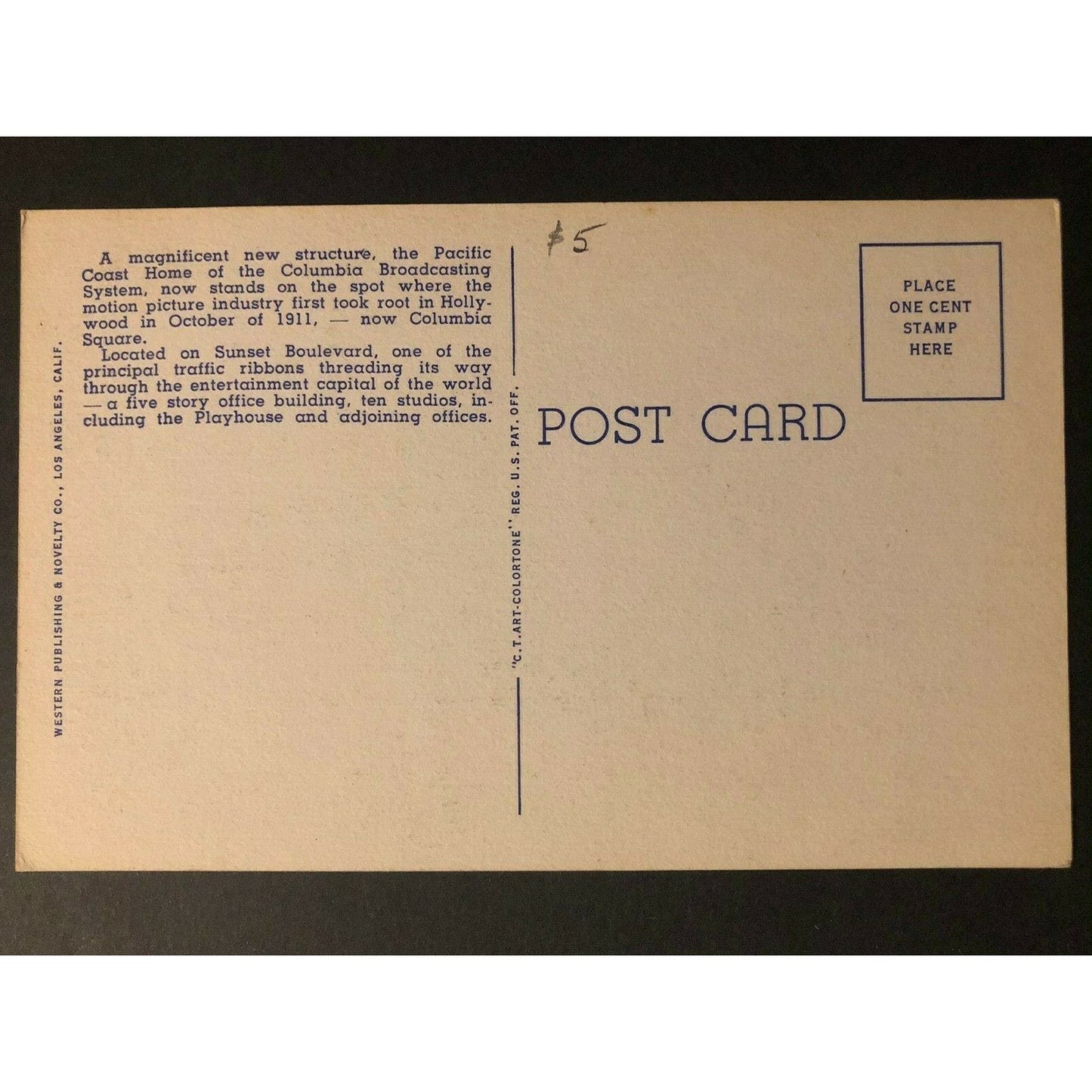 Vintage Linen Postcard - Columbia Square KNX CBS - Hollywood, CA