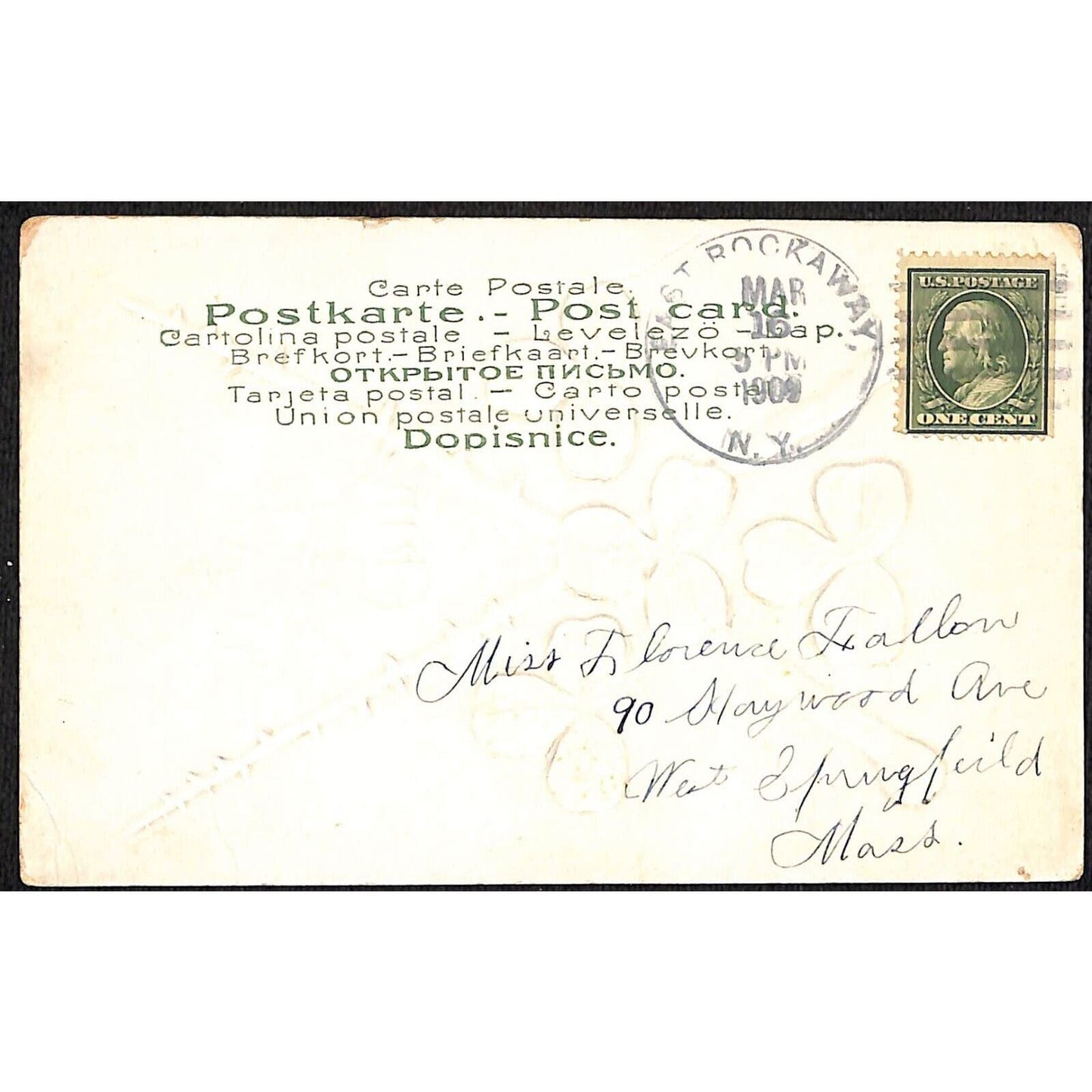 Ireland Postcard Erin Go Bragh Clovers Crossed Shillelaghs Embossed PM 1909