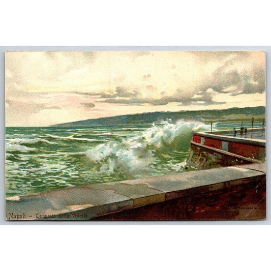 Italian Postcard Naples "Storm from Victory" Sea Waves Crashing c1901-1907 NP