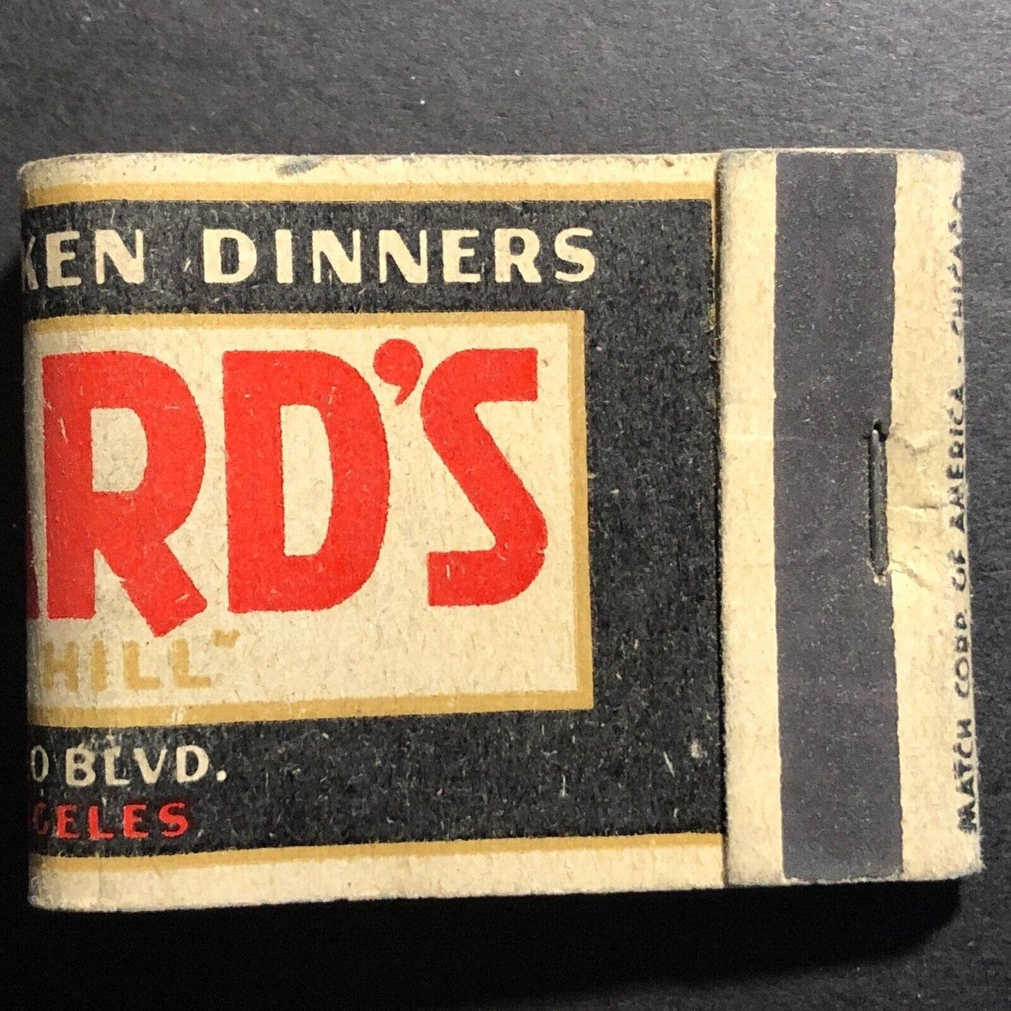 Willard's Restaurant Los Angeles Matchbook c1930's-40's 20-Strike VGC Scarce