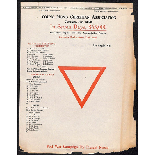 YMCA Los Angeles WWI "Post War Campaign for Present Needs" Letterhead (4 of 4)