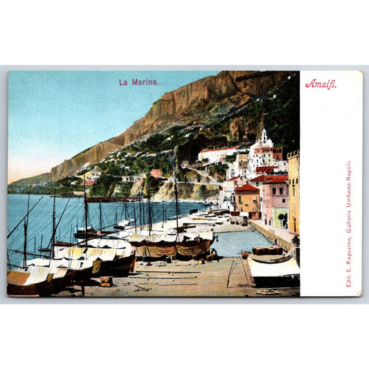Italian Postcard Amalfi Boats Along the Shore Marina Navy 1901-1907 NP VGC
