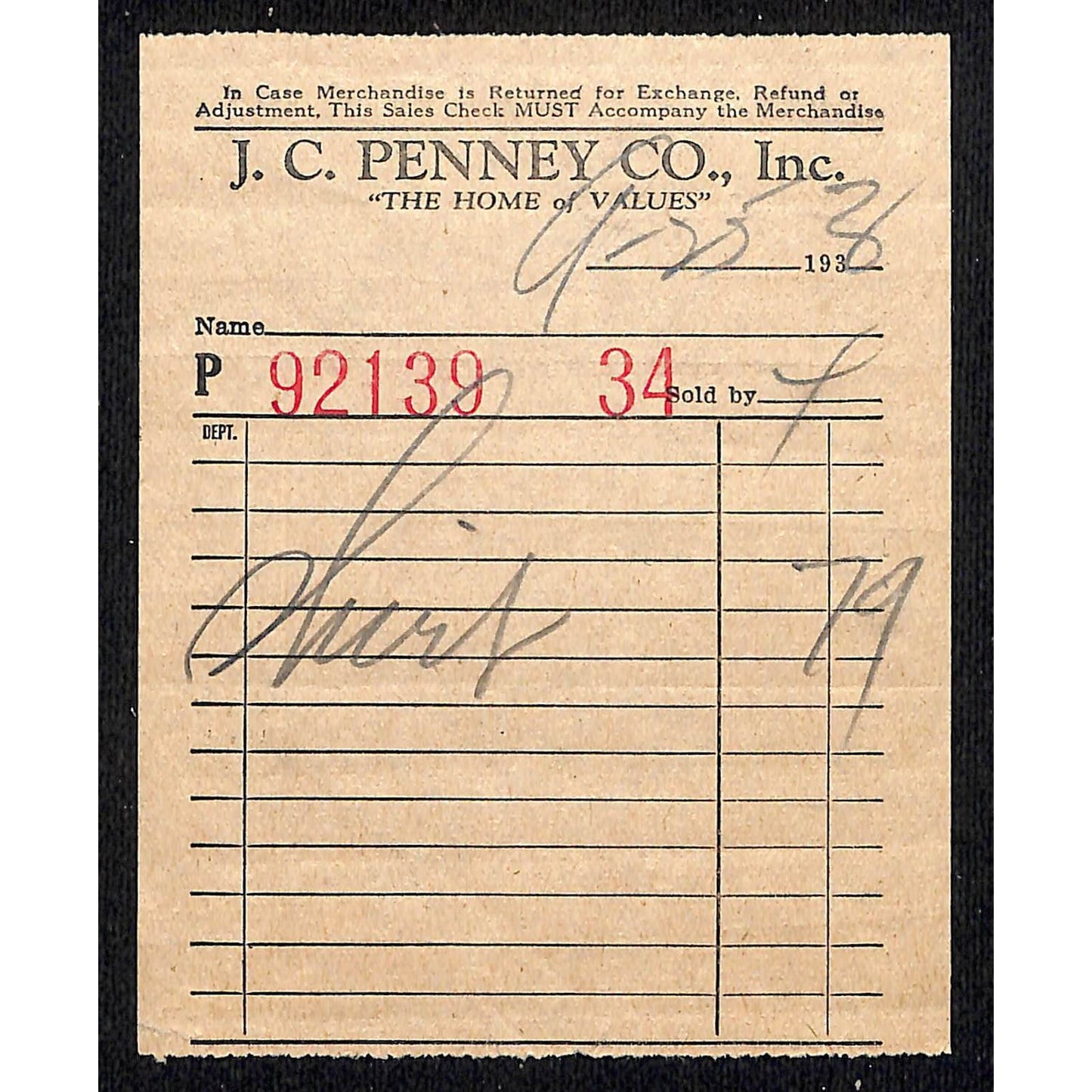 J. C. Penny Co. Butte Montana 1933 Billhead Letterhead Wilson Drug
