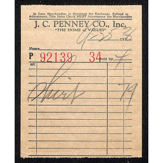 J. C. Penny Co. Butte Montana 1933 Billhead Letterhead Wilson Drug