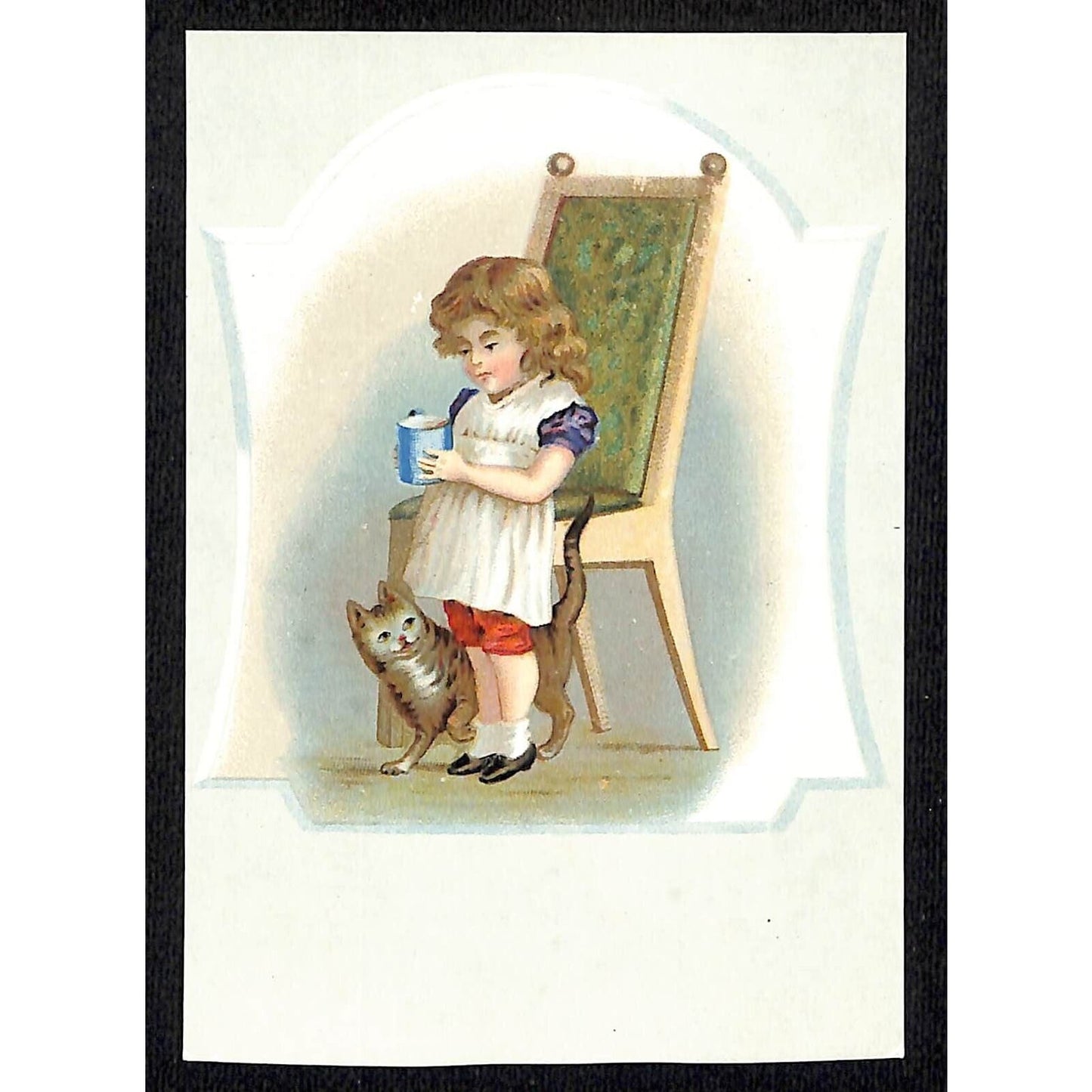 Girl with Cup and Kitten Cat Victorian Trade Card