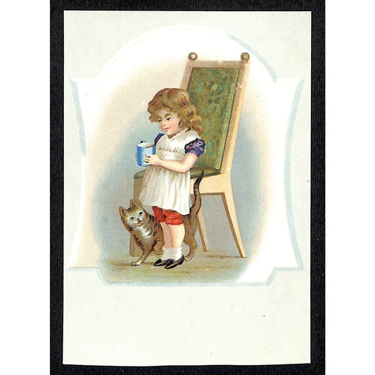 Girl with Cup and Kitten Cat Victorian Trade Card
