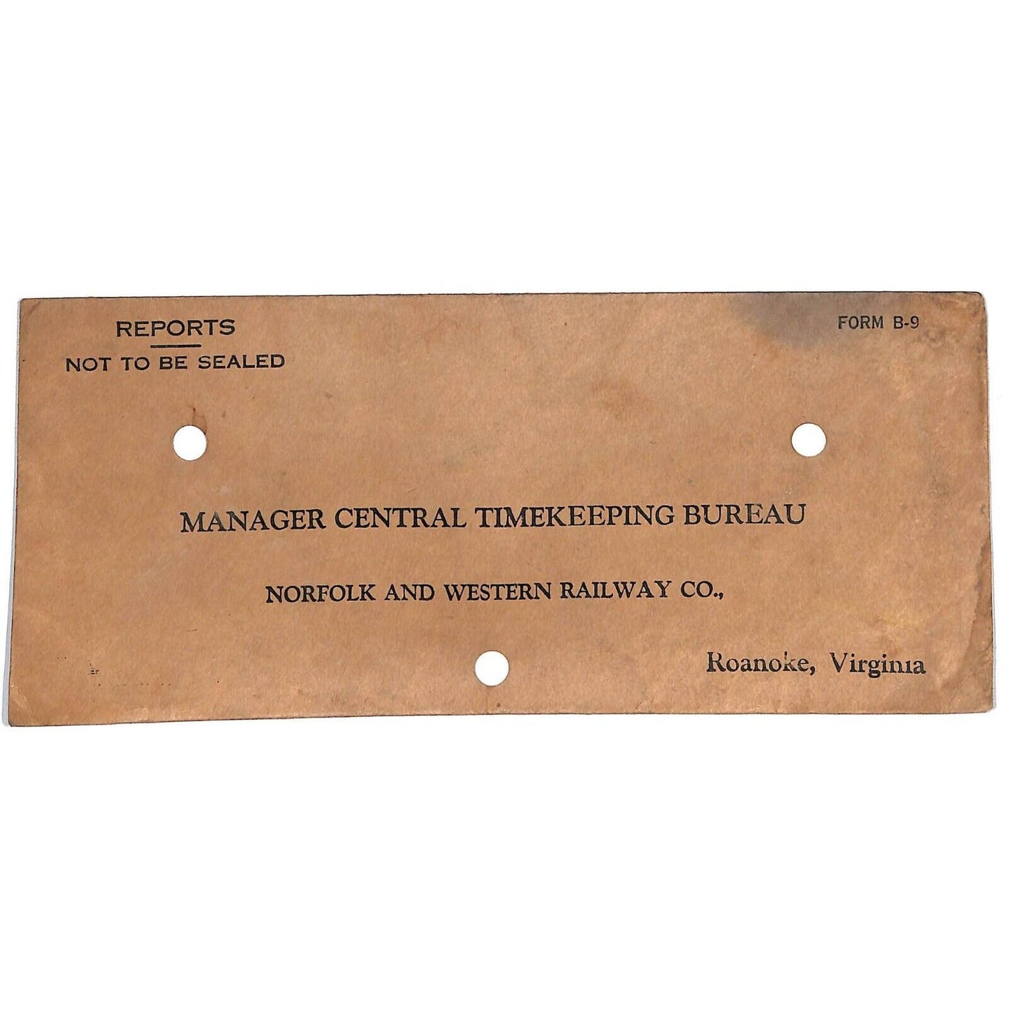 Norfolk and Western Railway Central Timekeeping Bureau HD Envelope