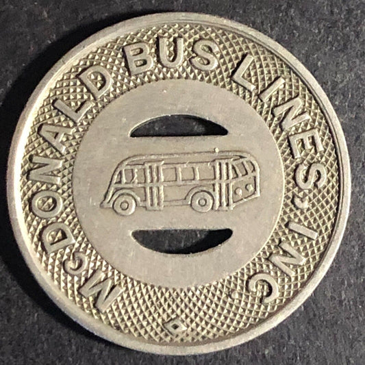 McDonald Bus Lines (Girard OH)WM G/F One 15¢ Fare Transit Bus Token c1947 23mm
