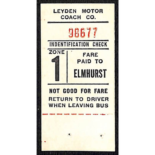 Leyden Motor Coach Zone 1 Elmhurst Bus Fare Seat Check #98677