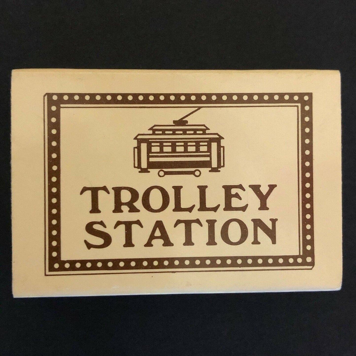 c1980-90 's Vintage Wooden Matchbox Matchbook "Trolley Station" Restaurant