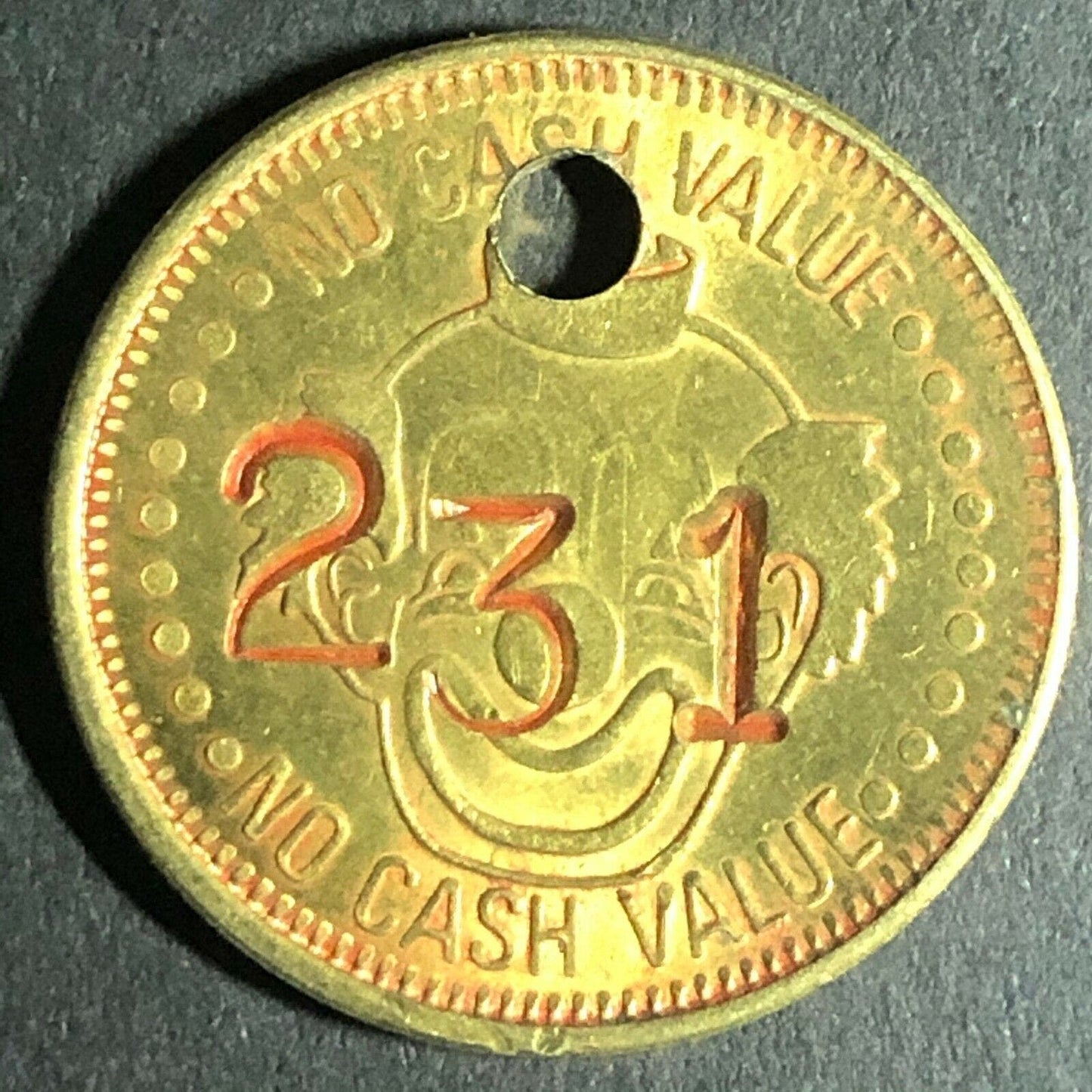 23mm Vintage Brass "Clown Face" Token w/ 231 Punch - Fauver Coll.