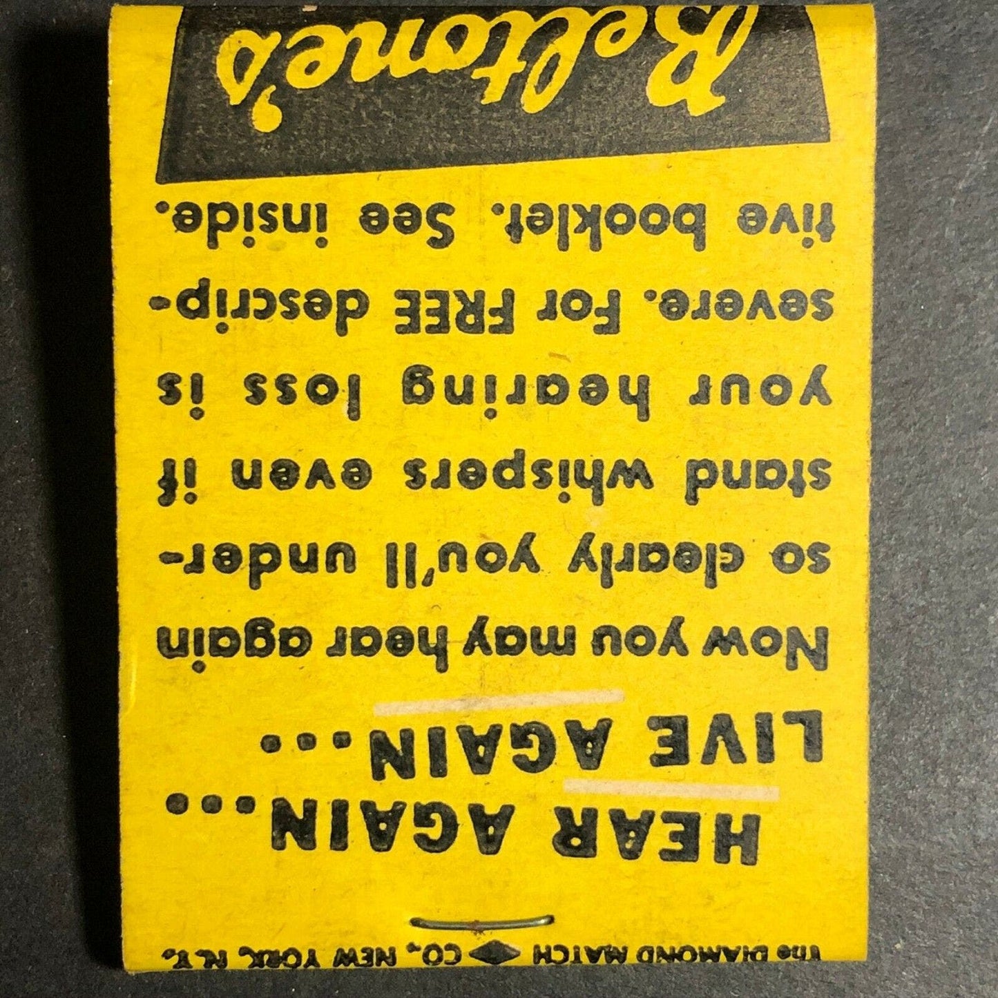 1950's-60's Full Matchbook "Beltone Hearing Aid" "Great Invention for the Deaf"