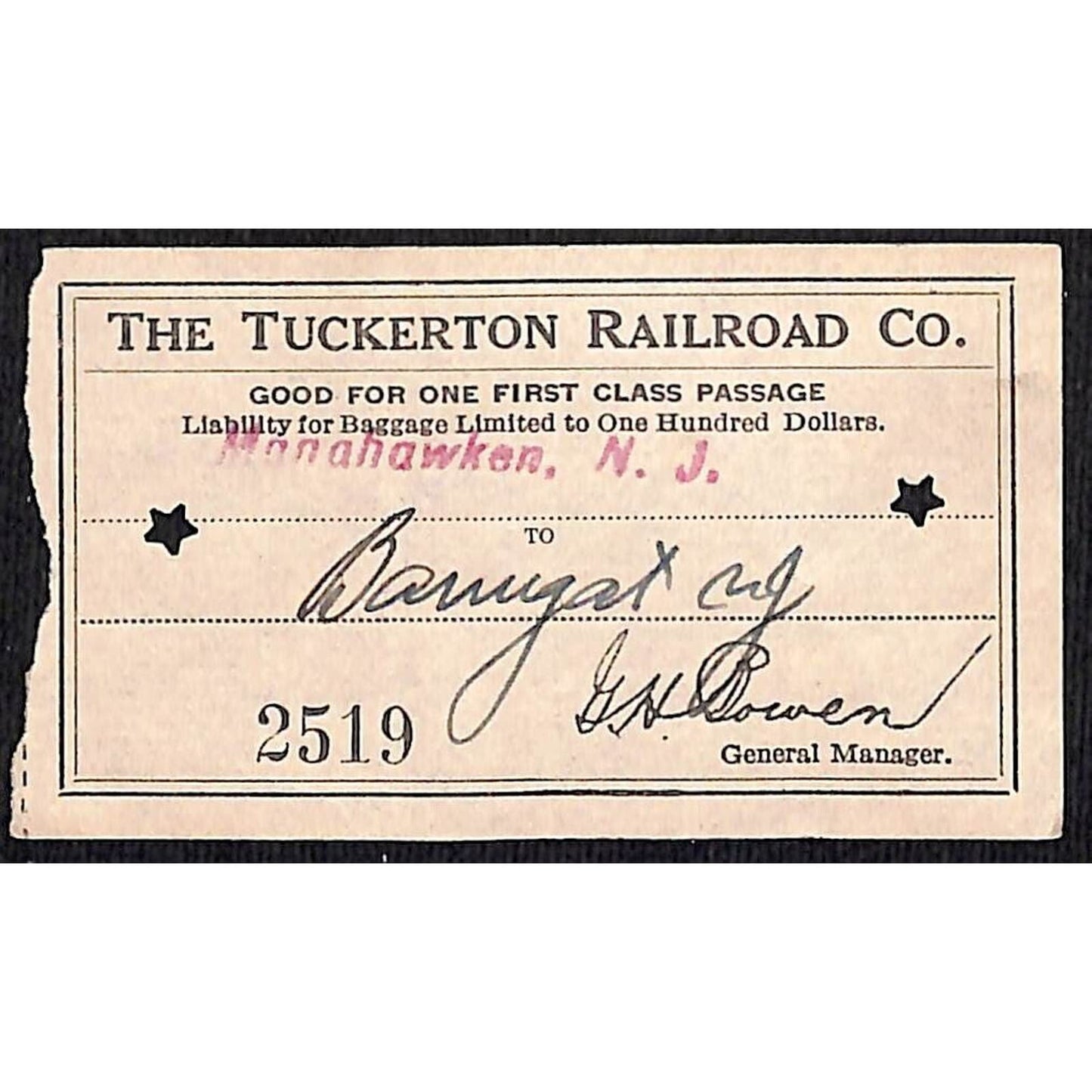 1931 Tuckerton Railroad Manahawken, NJ Group of 9 First Class Tickets