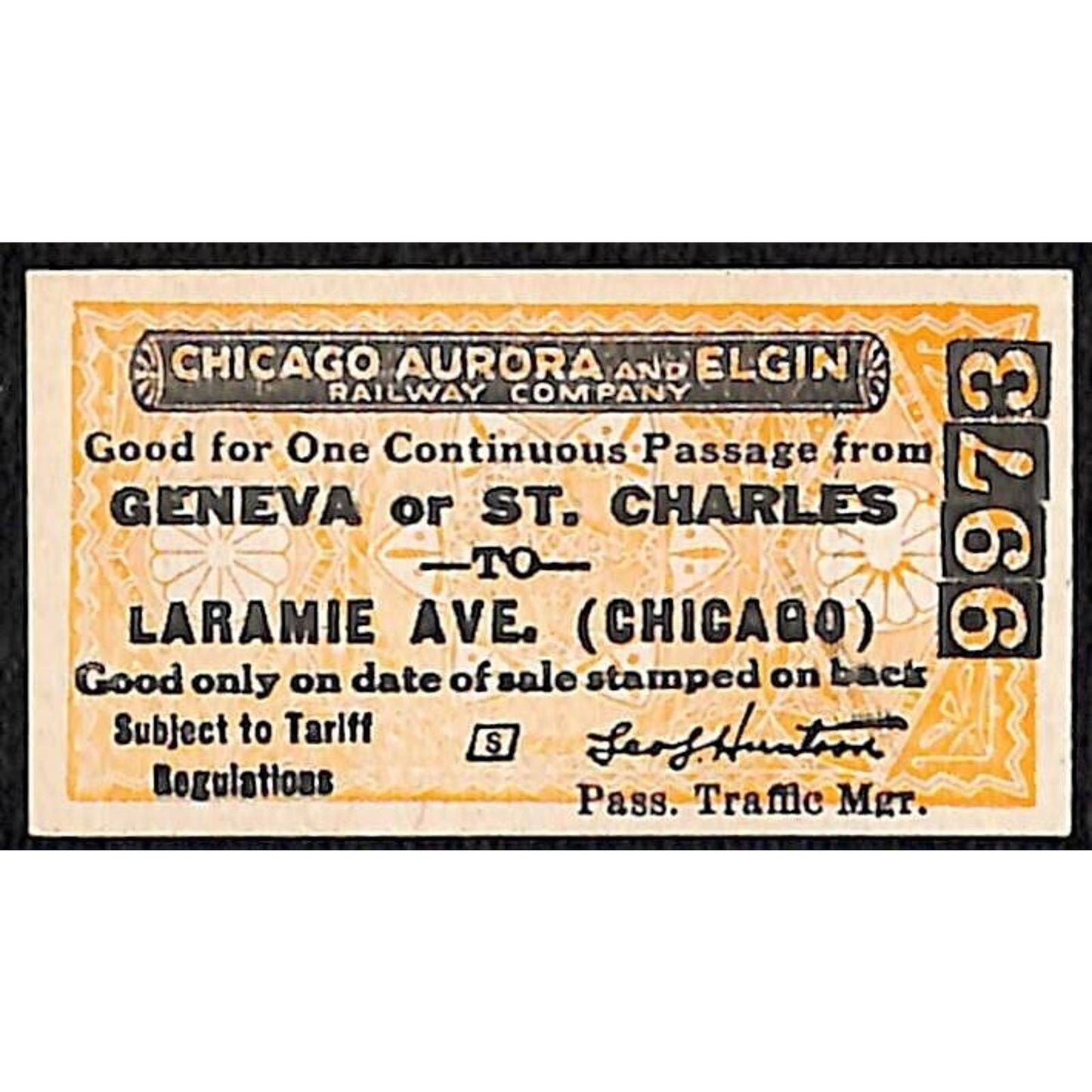 Chicago Aurora and Elgin RY (1902-57) Ticket CA&E Geneva Laramie Ave. #9973